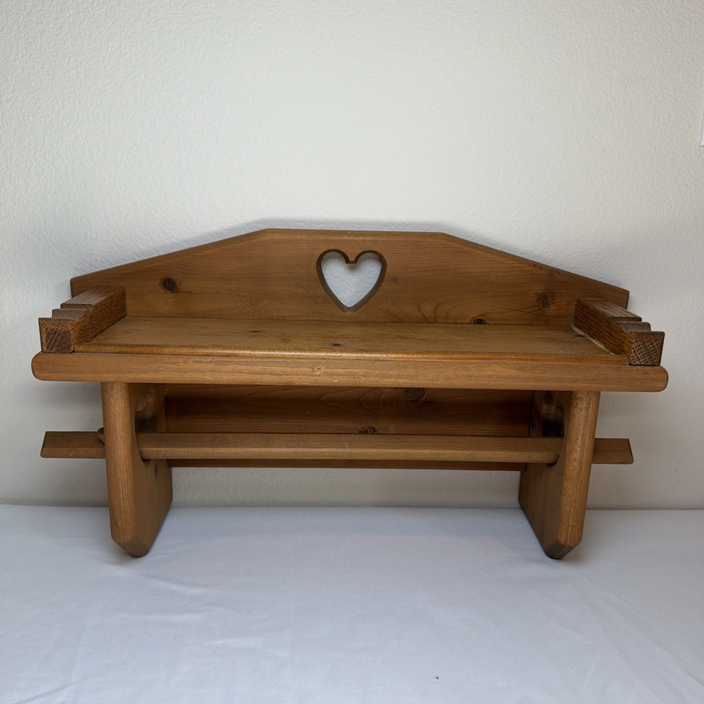 Vintage Wood Heart Cut Out Shelf With Towel Bar 17" Long Cottagecore Country